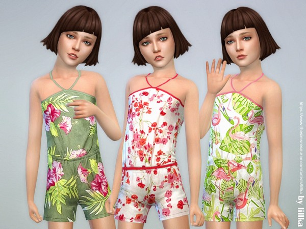  The Sims Resource: Floral Print Romper for Girls by lillka