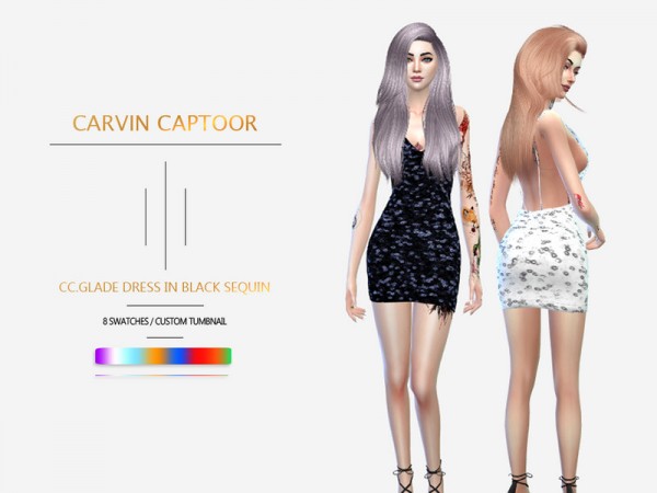  The Sims Resource: Glade Dress in Black Sequin by carvin captoor