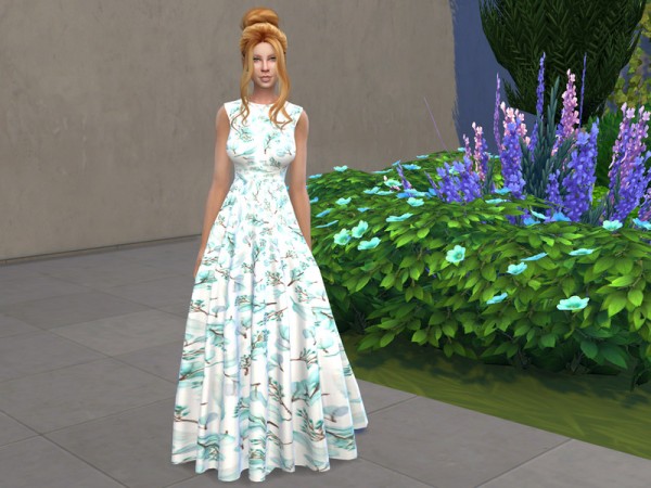  The Sims Resource: Eucalyptus Feathers Sleeveless Ball Gown by neinahpets
