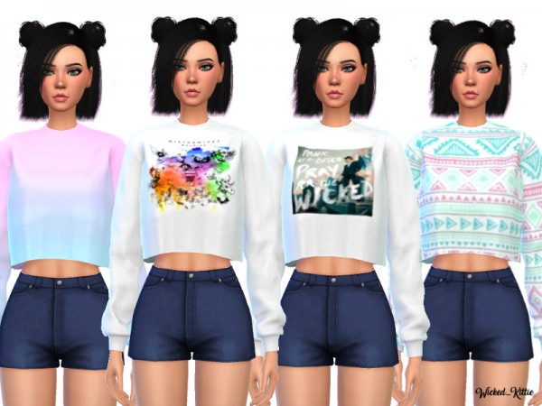  The Sims Resource: Loose Cropped Sweatshirt by Wicked Kittie