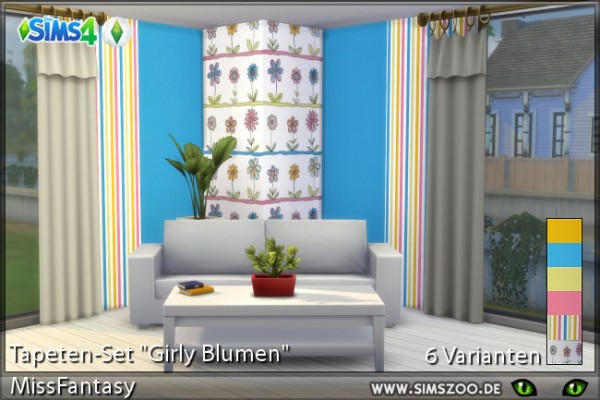 Blackys Sims 4 Zoo: Girly flowers walls by MissFantasy