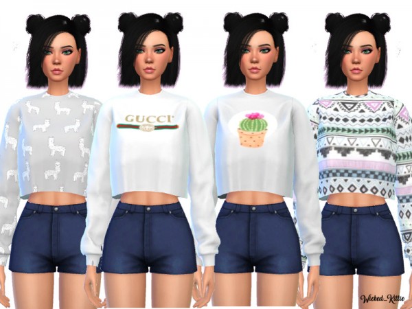  The Sims Resource: Loose Cropped Sweatshirt by Wicked Kittie