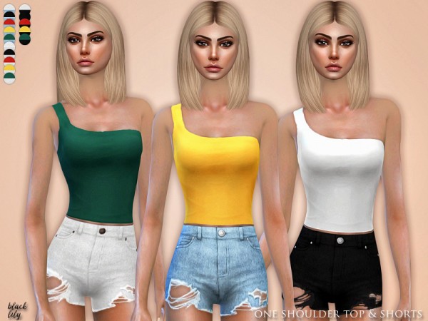  The Sims Resource: One Shoulder Top and Shorts by Black Lily