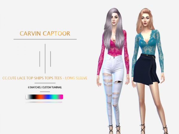  The Sims Resource: Cute Lace Top Ships Tops Tees by carvin captoor