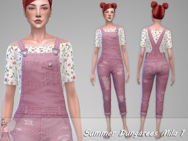 The Sims Resource: Summer Dungarees Mila 1 by Jaru Sims