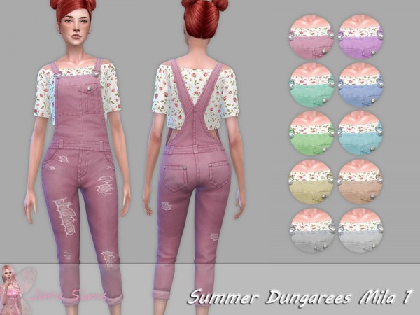  The Sims Resource: Summer Dungarees Mila 1 by Jaru Sims