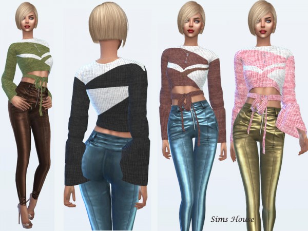  The Sims Resource: Knitted Crop Top with Bow by Sims House