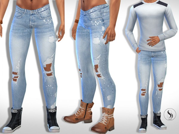  The Sims Resource: Splashed Effect Fit Jeans by Saliwa