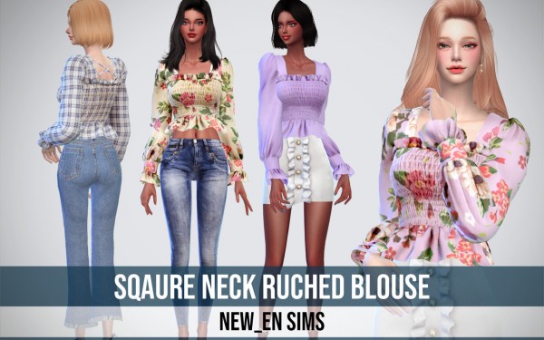  Newen: Sqaure Neck Ruched Blouse
