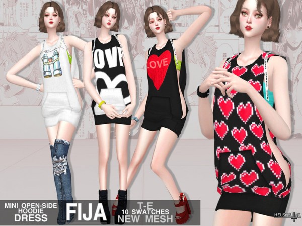  The Sims Resource: FIJA   Open Side Hoodie Dress by Helsoseira