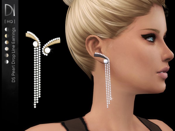  The Sims Resource: Pearl Drop Line Earrings by DarkNighTt