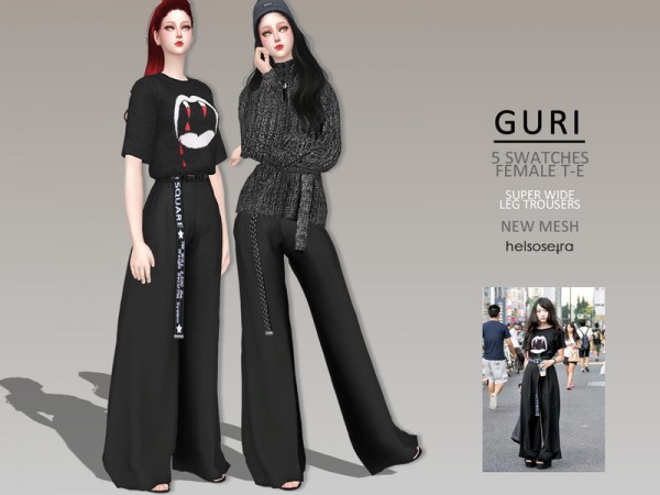  The Sims Resource: GURI   Wide Leg Trousers by Helsoseira