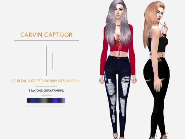  The Sims Resource: Bleach Ripped Skinny Denim Jeans by carvin captoor
