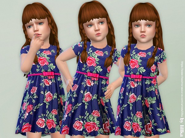  The Sims Resource: Navy Floral Dress by lillka