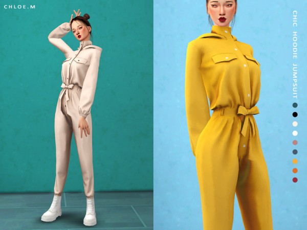  The Sims Resource: Chic Hoodie Jumpsuit Pure color by ChloeMMM