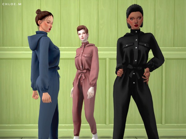  The Sims Resource: Chic Hoodie Jumpsuit Pure color by ChloeMMM
