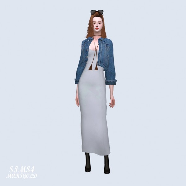  SIMS4 Marigold: Denim Jacket With Long Dress