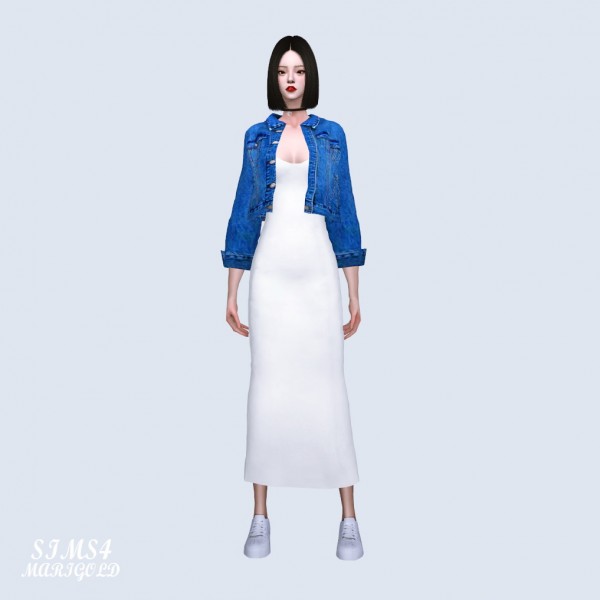  SIMS4 Marigold: Denim Jacket With Long Dress
