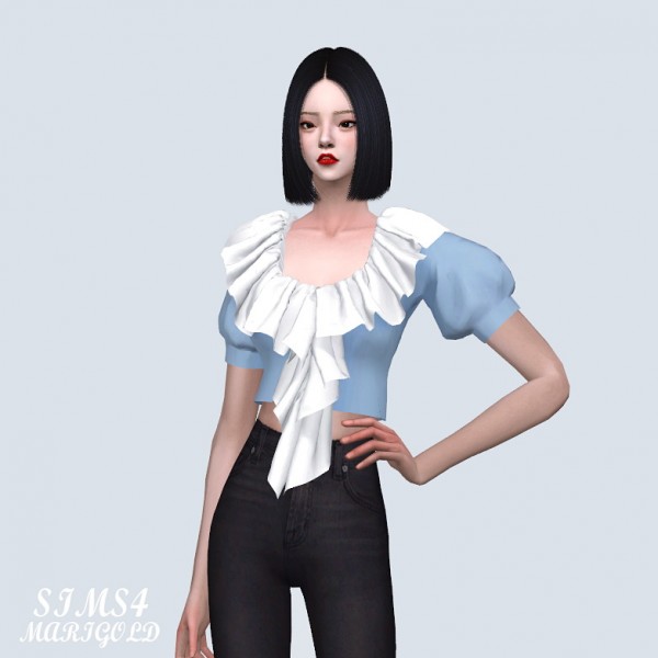  SIMS4 Marigold: Frill Neck Puff Sleeves Blouse