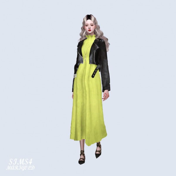 SIMS4 Marigold: Biker Jacket With Long Dress