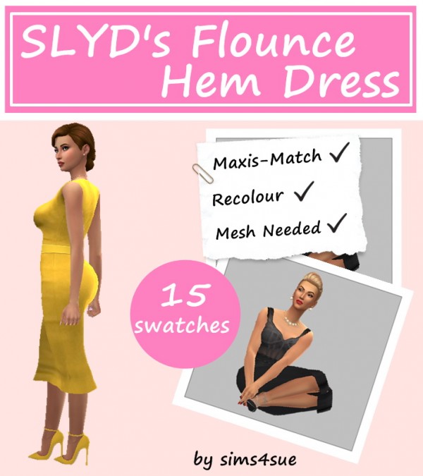  Sims 4 Sue: Slyd`s Flounce Hem Dress recolored