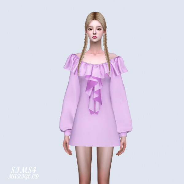 SIMS4 Marigold: Spring Off Shoulder Frill Mini Dress