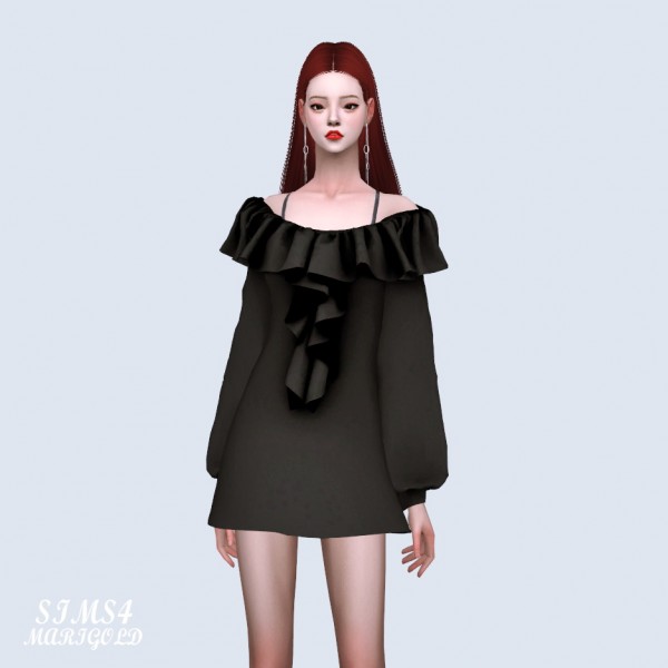  SIMS4 Marigold: Spring Off Shoulder Frill Mini Dress