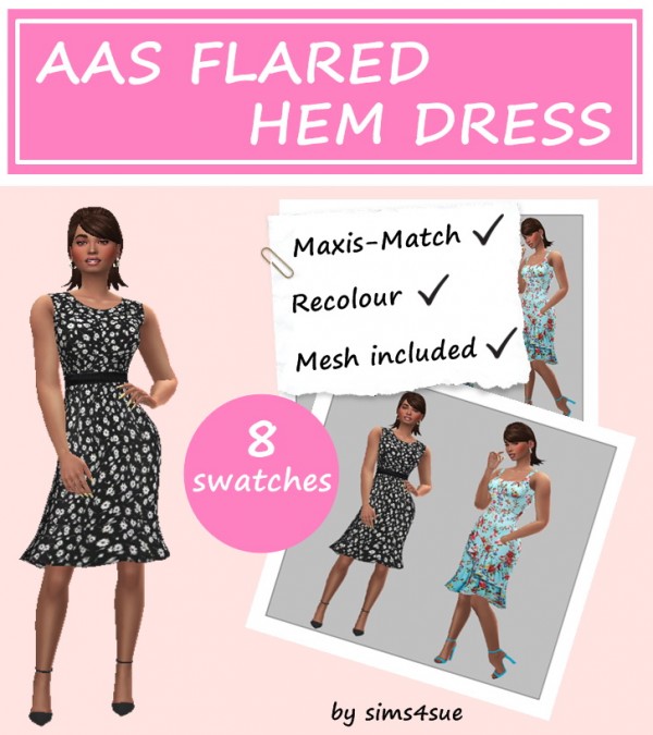  Sims 4 Sue: Flared Hem dress recolored