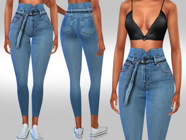  The Sims Resource: Ultra High Waist Tied Jeans by Saliwa