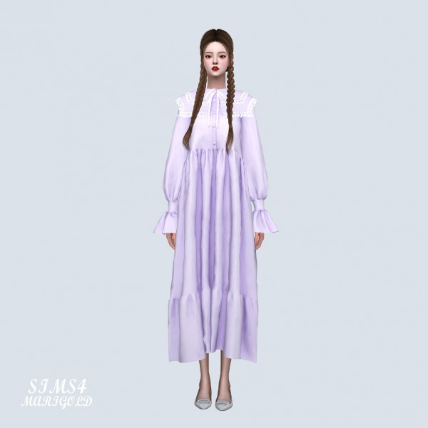  SIMS4 Marigold: Big Square Collar Long Dress