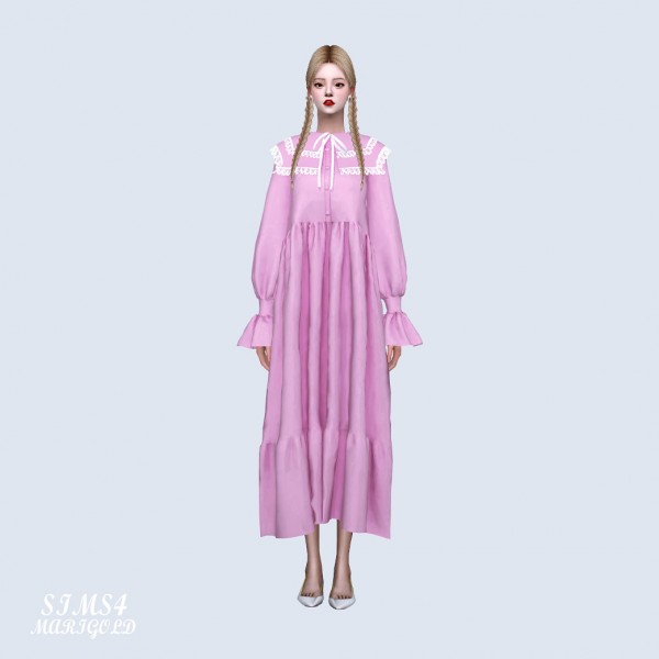  SIMS4 Marigold: Big Square Collar Long Dress