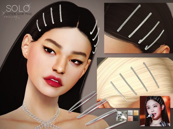  The Sims Resource: Solo Glitter Hairpins by Pralinesims