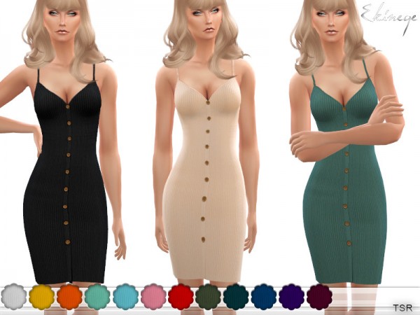  The Sims Resource: Ribbed Button Front Bodycon Dress by ekinege