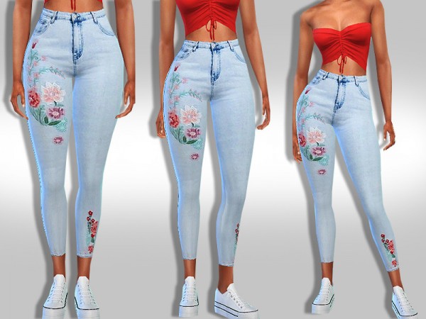  The Sims Resource: Floral Skinny Fit Jeans by Saliwa