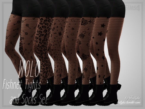  The Sims Resource: Wolo Fishnet Tights and Socks Set by Trillyke