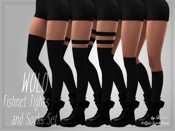  The Sims Resource: Wolo Fishnet Tights and Socks Set by Trillyke