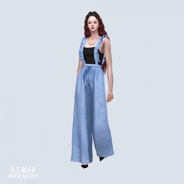  SIMS4 Marigold: Suspender Long Wide Pants With Sleeveles