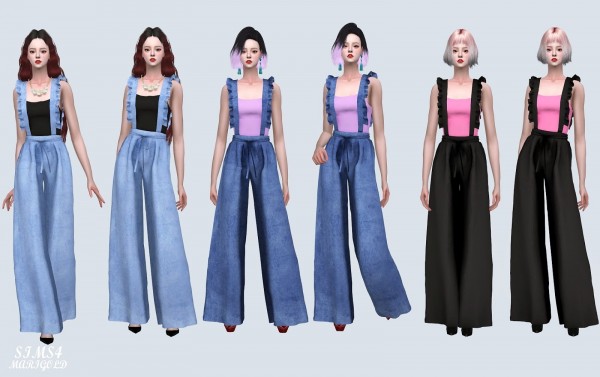  SIMS4 Marigold: Suspender Long Wide Pants With Sleeveles