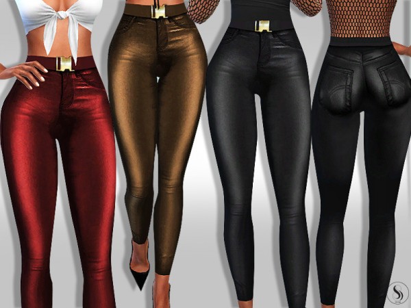  The Sims Resource: Leather Metallic Skinny Pants With Belt by Saliwa