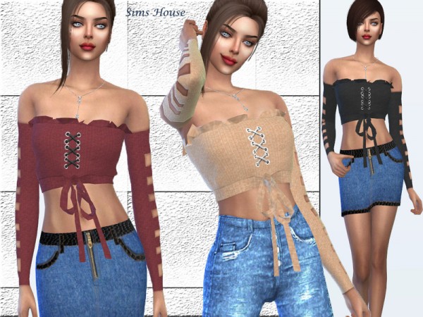  The Sims Resource: Crop top with long sleeves by Sims House