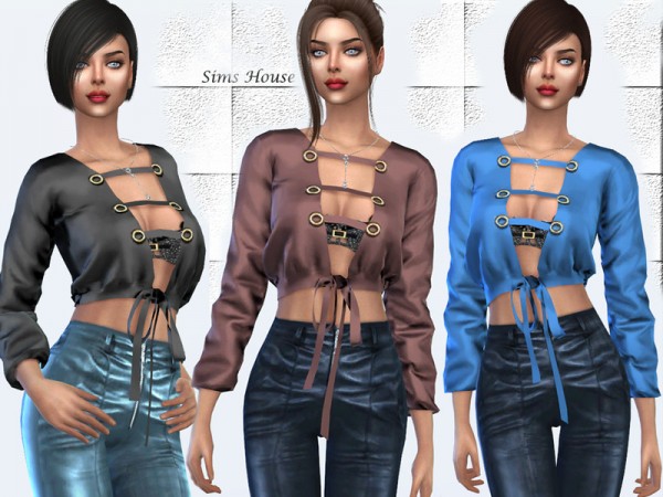  The Sims Resource: Blouse with stripes on the neckline by Sims House