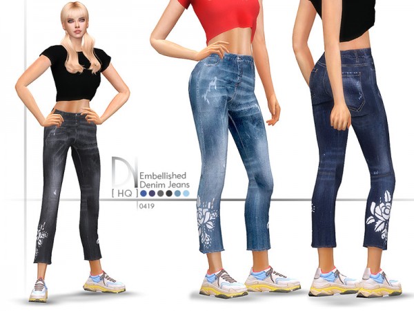  The Sims Resource: Embellished Denim Jeans by DarkNighTt
