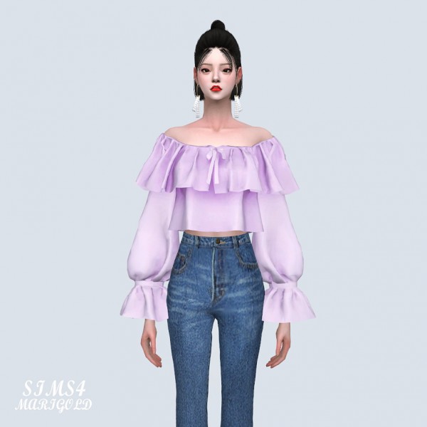 SIMS4 Marigold: Spring Lovely Off-Shoulder Crop Blouse • Sims 4 Downloads