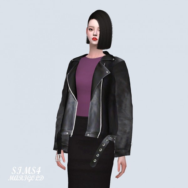  SIMS4 Marigold: Loose fit Leather Jacket With T