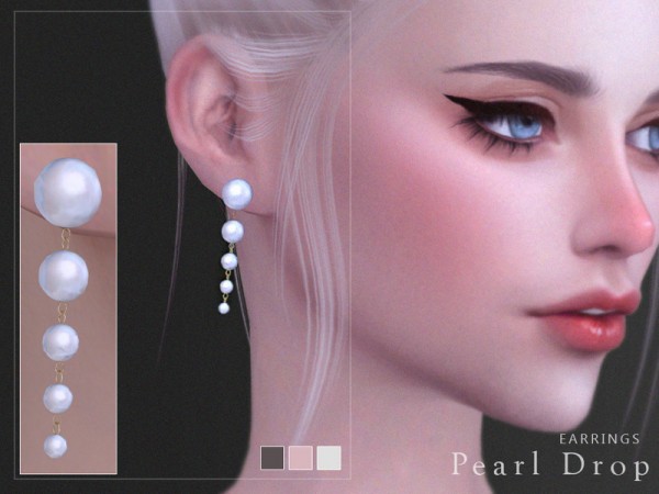  The Sims Resource: Pearl Drop Earrings by Screaming Mustard