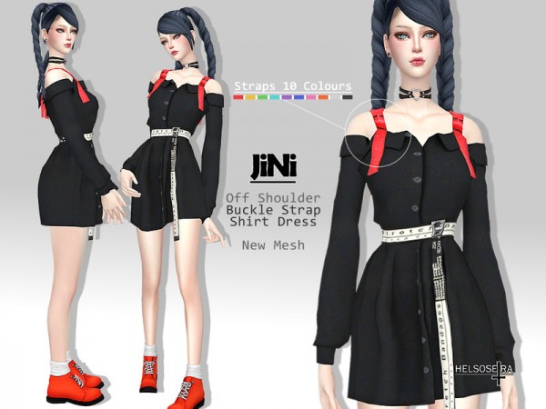  The Sims Resource: JINI   Off Shoulder shirt dress by Helsoseira