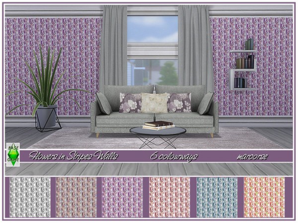  The Sims Resource: Flowers in Stripes Walls by marcorse