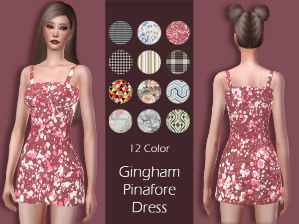  The Sims Resource: Gingham Pinafore Dress by Lisaminicatsims