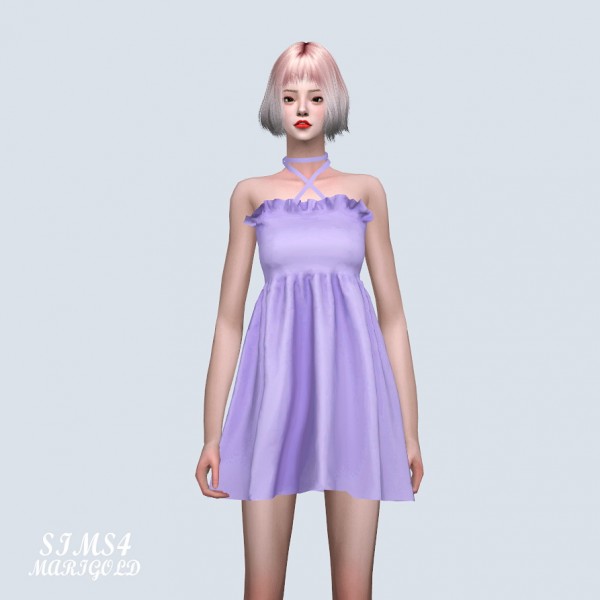  SIMS4 Marigold: X Strap Frill Mini Dress V
