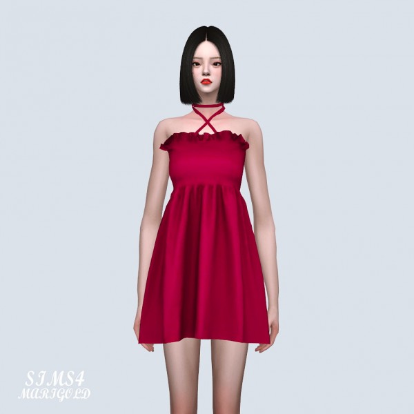  SIMS4 Marigold: X Strap Frill Mini Dress V